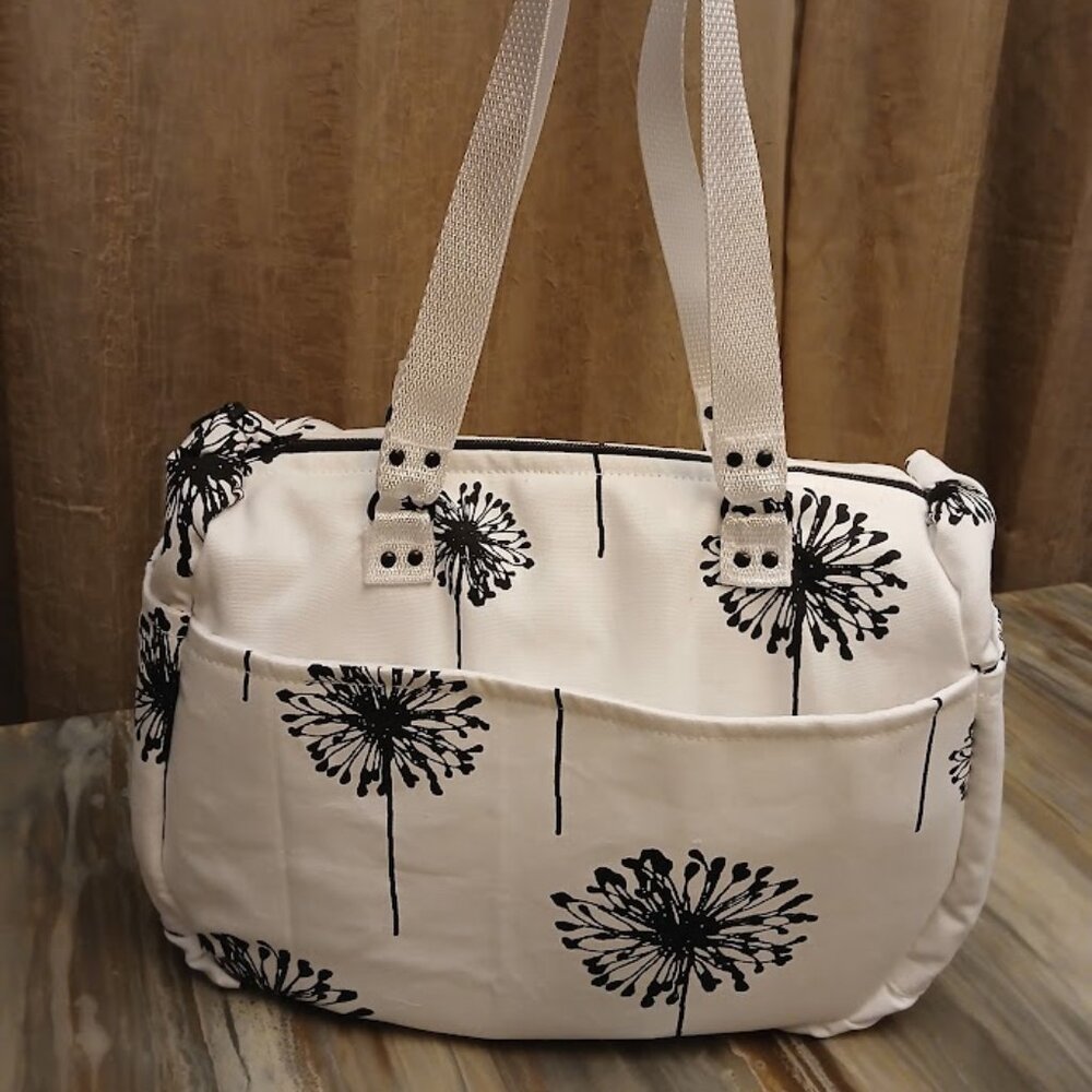 New Canvas Dandelion Floral Shoulder Bag Purse White Black Tote Carryall Fashion